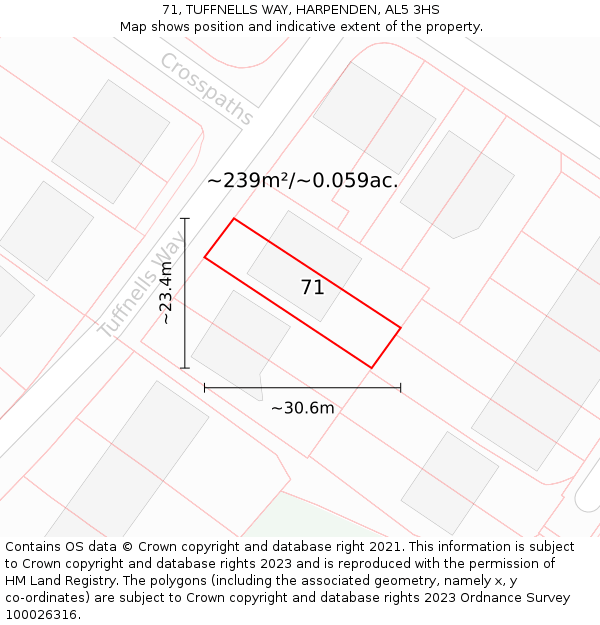 71, TUFFNELLS WAY, HARPENDEN, AL5 3HS: Plot and title map