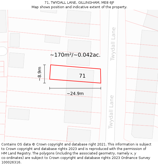 71, TWYDALL LANE, GILLINGHAM, ME8 6JF: Plot and title map
