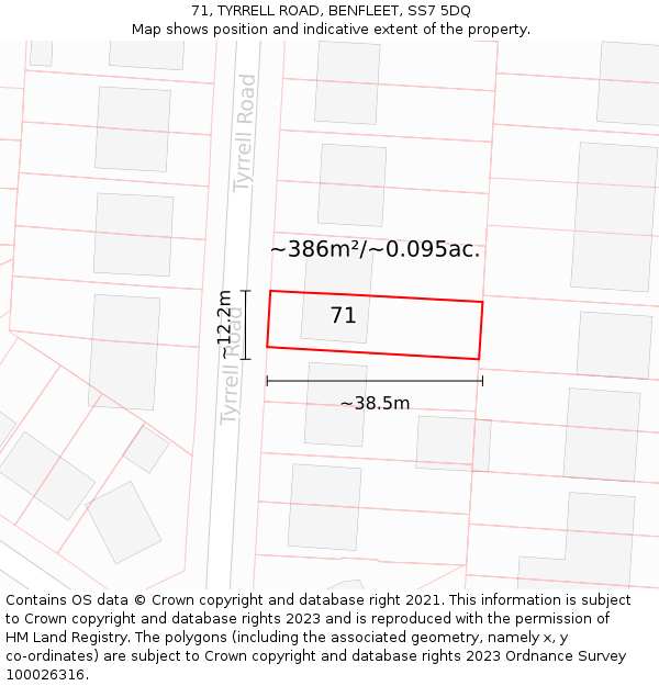 71, TYRRELL ROAD, BENFLEET, SS7 5DQ: Plot and title map