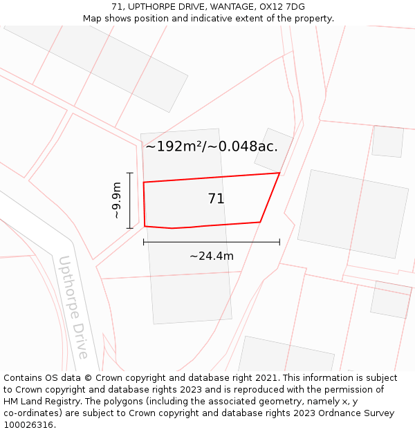 71, UPTHORPE DRIVE, WANTAGE, OX12 7DG: Plot and title map