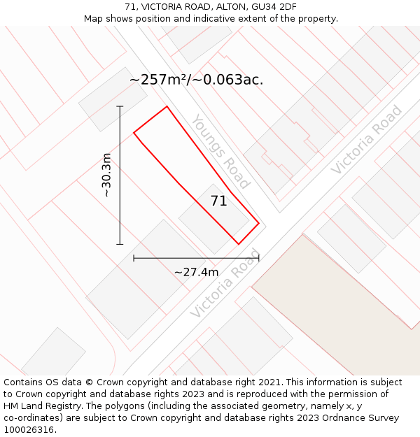 71, VICTORIA ROAD, ALTON, GU34 2DF: Plot and title map