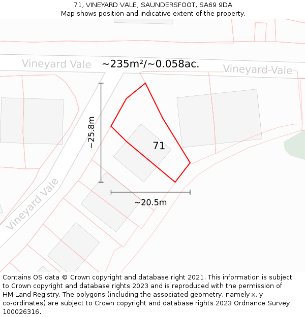 71, VINEYARD VALE, SAUNDERSFOOT, SA69 9DA: Plot and title map