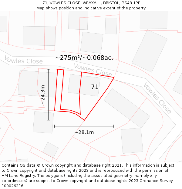 71, VOWLES CLOSE, WRAXALL, BRISTOL, BS48 1PP: Plot and title map