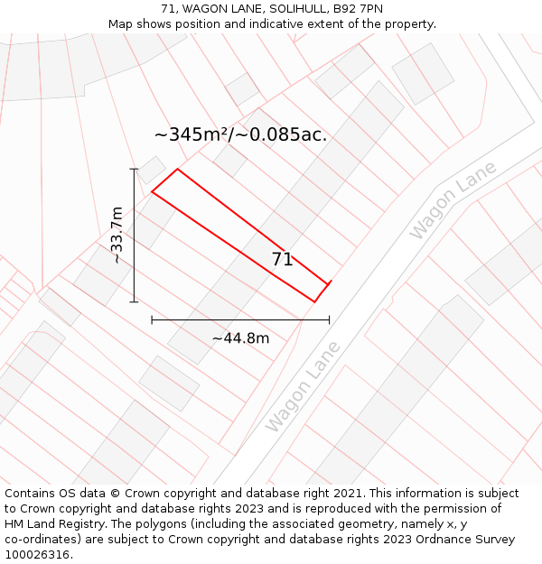 71, WAGON LANE, SOLIHULL, B92 7PN: Plot and title map