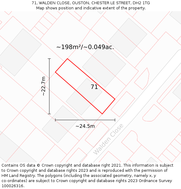 71, WALDEN CLOSE, OUSTON, CHESTER LE STREET, DH2 1TG: Plot and title map