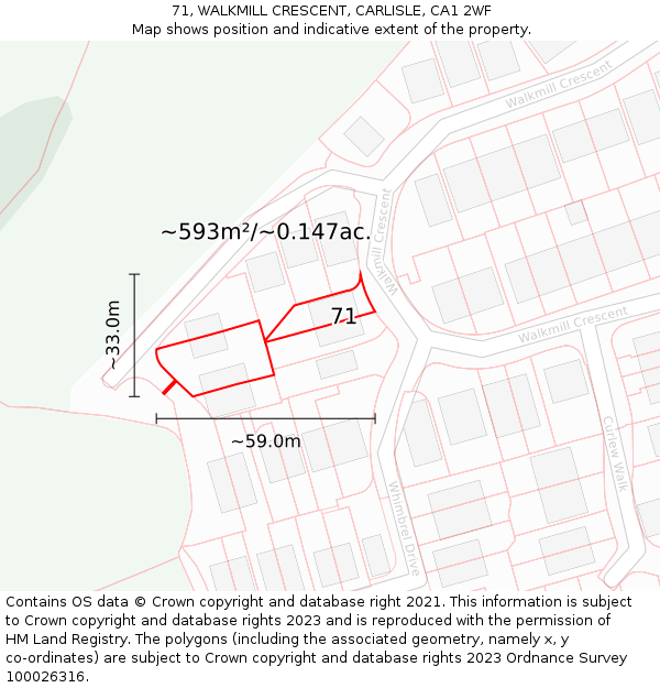 71, WALKMILL CRESCENT, CARLISLE, CA1 2WF: Plot and title map