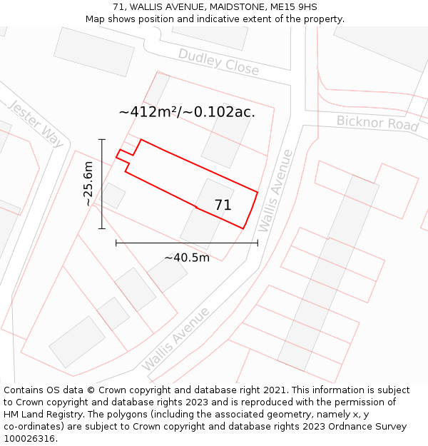 71, WALLIS AVENUE, MAIDSTONE, ME15 9HS: Plot and title map