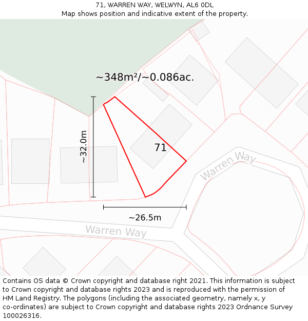71, WARREN WAY, WELWYN, AL6 0DL: Plot and title map