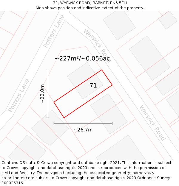 71, WARWICK ROAD, BARNET, EN5 5EH: Plot and title map