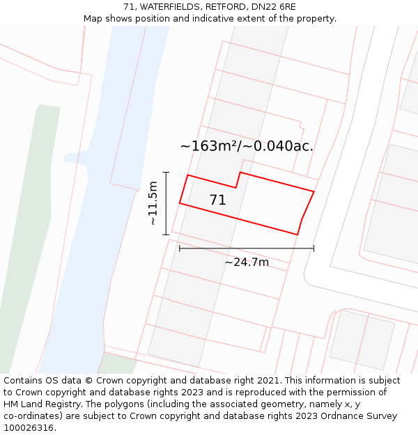 71, WATERFIELDS, RETFORD, DN22 6RE: Plot and title map