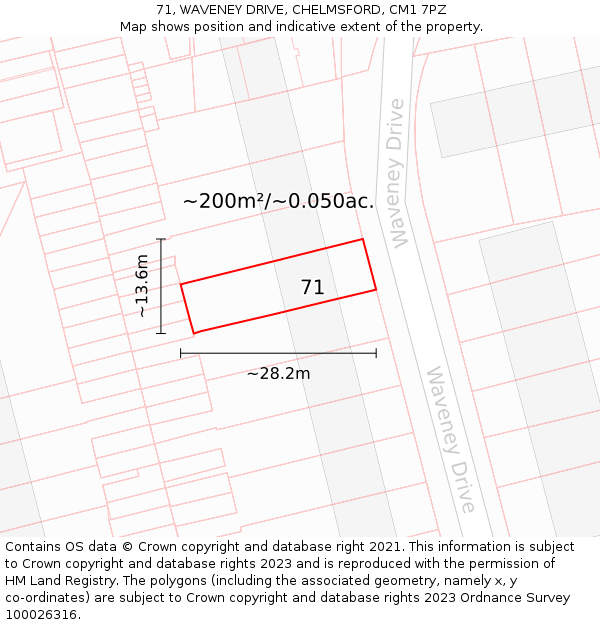 71, WAVENEY DRIVE, CHELMSFORD, CM1 7PZ: Plot and title map