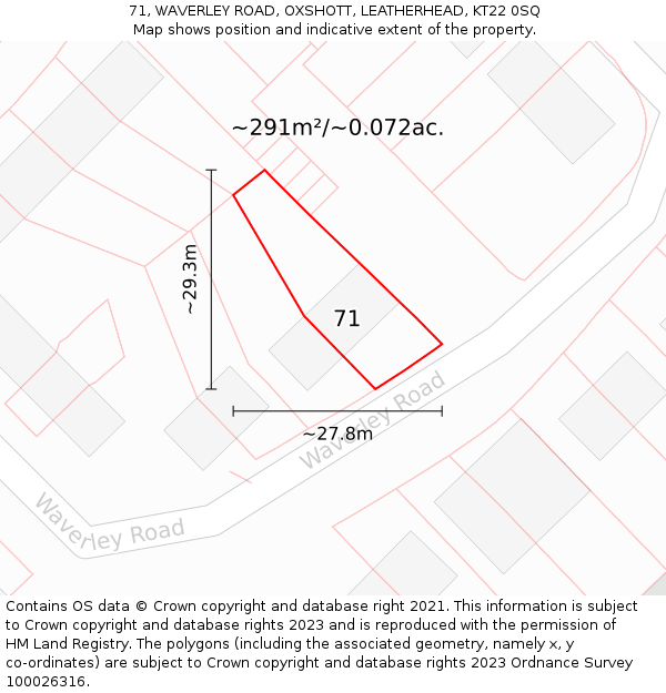 71, WAVERLEY ROAD, OXSHOTT, LEATHERHEAD, KT22 0SQ: Plot and title map