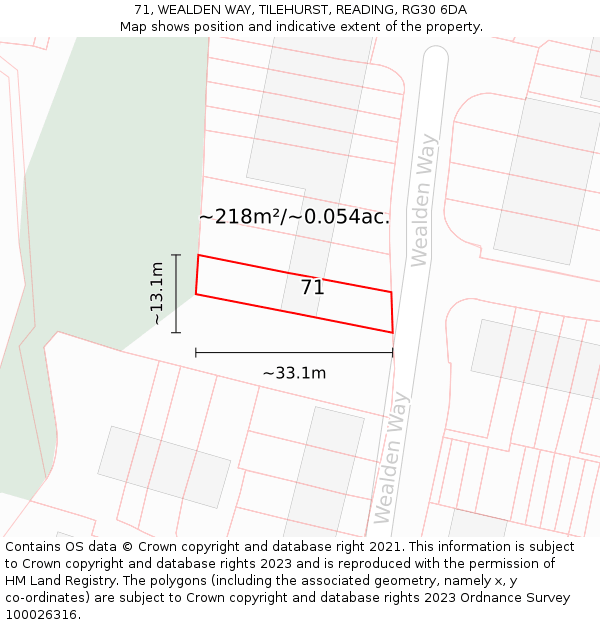 71, WEALDEN WAY, TILEHURST, READING, RG30 6DA: Plot and title map