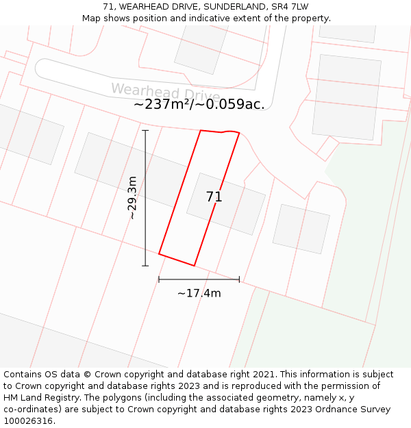 71, WEARHEAD DRIVE, SUNDERLAND, SR4 7LW: Plot and title map