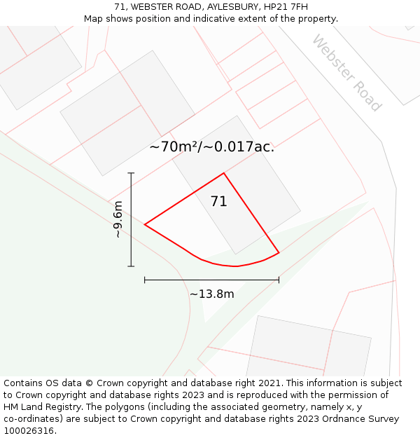71, WEBSTER ROAD, AYLESBURY, HP21 7FH: Plot and title map