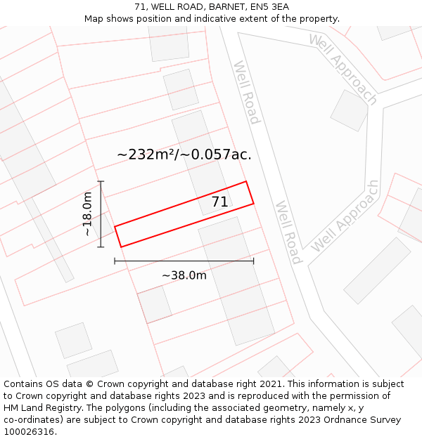 71, WELL ROAD, BARNET, EN5 3EA: Plot and title map