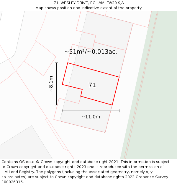 71, WESLEY DRIVE, EGHAM, TW20 9JA: Plot and title map
