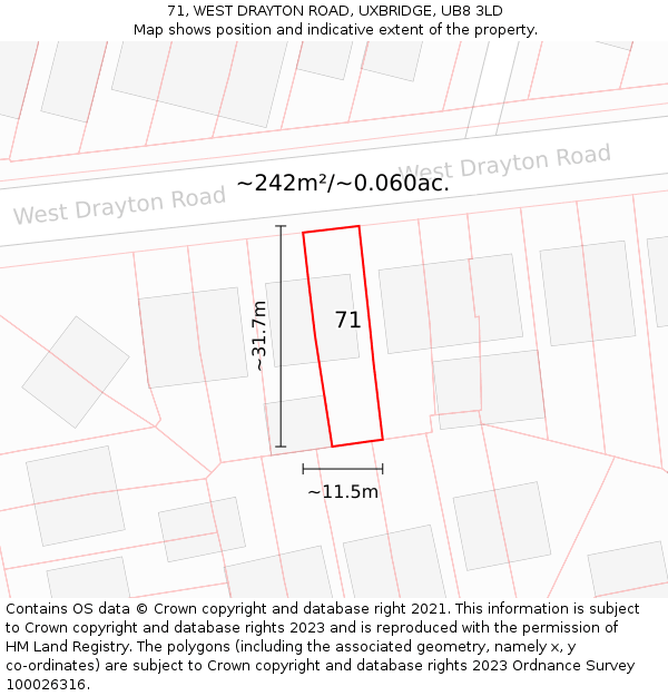 71, WEST DRAYTON ROAD, UXBRIDGE, UB8 3LD: Plot and title map