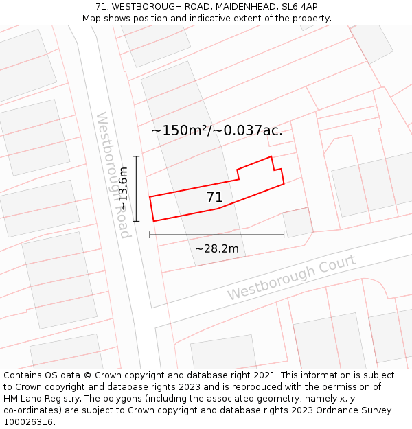 71, WESTBOROUGH ROAD, MAIDENHEAD, SL6 4AP: Plot and title map
