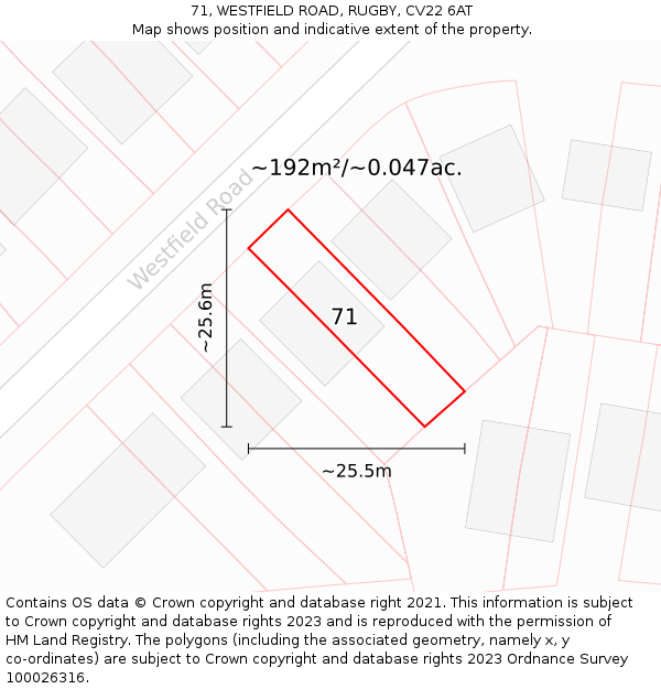 71, WESTFIELD ROAD, RUGBY, CV22 6AT: Plot and title map