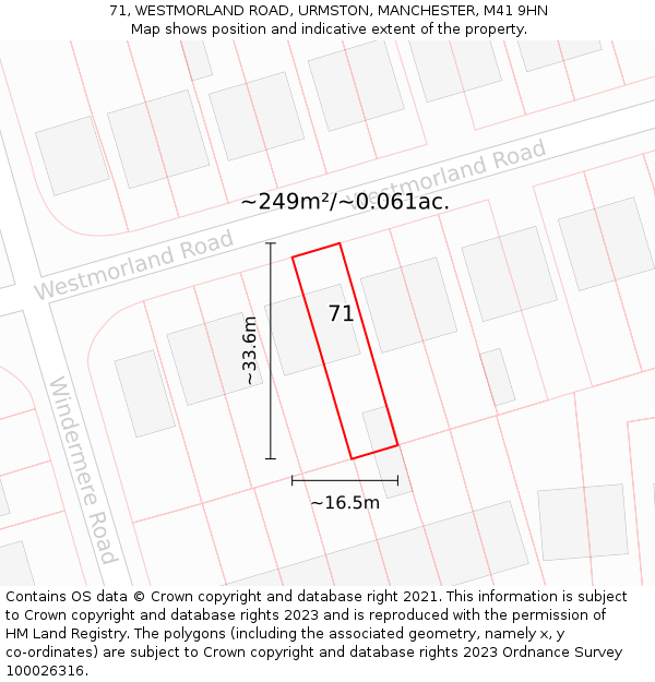 71, WESTMORLAND ROAD, URMSTON, MANCHESTER, M41 9HN: Plot and title map