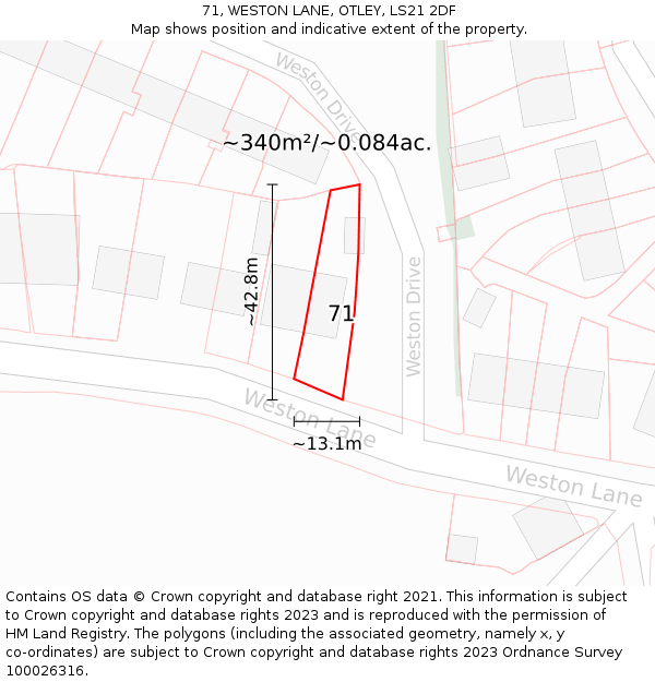 71, WESTON LANE, OTLEY, LS21 2DF: Plot and title map