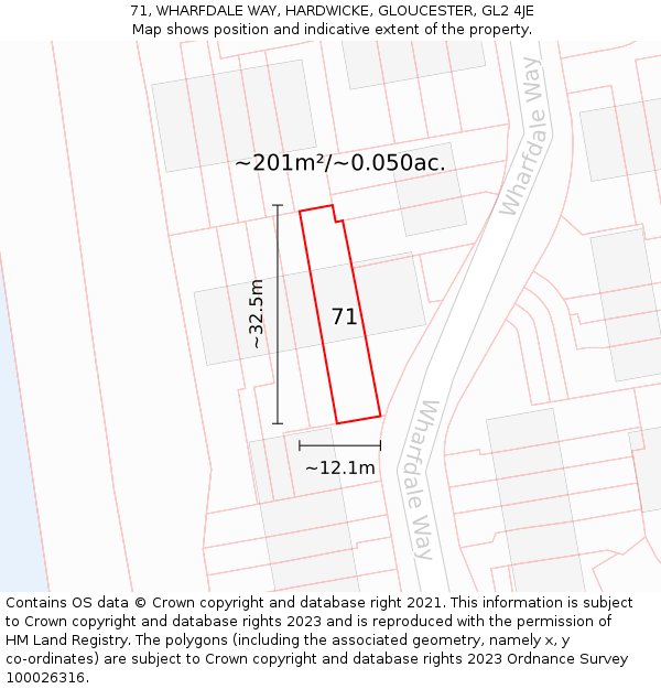 71, WHARFDALE WAY, HARDWICKE, GLOUCESTER, GL2 4JE: Plot and title map