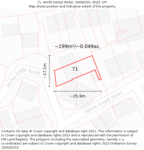 71, WHITE EAGLE ROAD, SWINDON, SN25 1PY: Plot and title map
