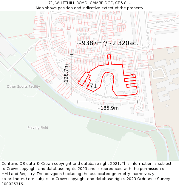 71, WHITEHILL ROAD, CAMBRIDGE, CB5 8LU: Plot and title map