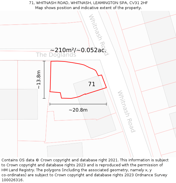 71, WHITNASH ROAD, WHITNASH, LEAMINGTON SPA, CV31 2HF: Plot and title map