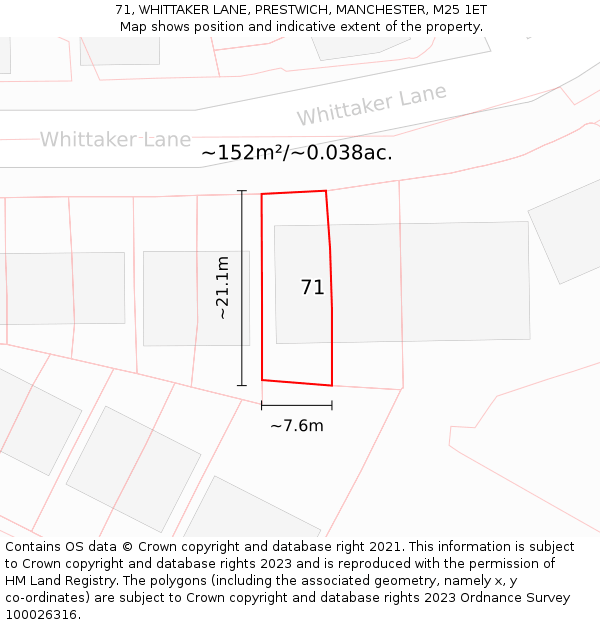 71, WHITTAKER LANE, PRESTWICH, MANCHESTER, M25 1ET: Plot and title map