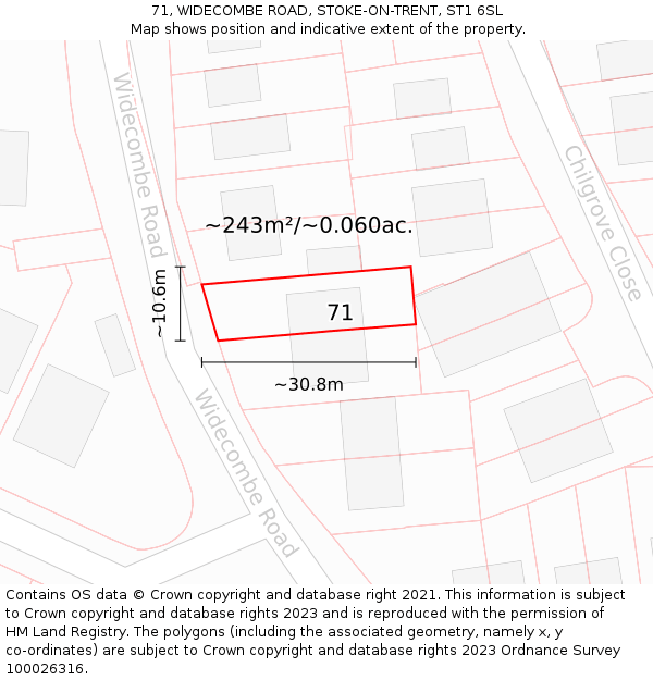 71, WIDECOMBE ROAD, STOKE-ON-TRENT, ST1 6SL: Plot and title map
