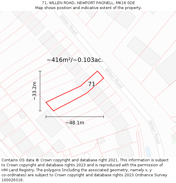 71, WILLEN ROAD, NEWPORT PAGNELL, MK16 0DE: Plot and title map