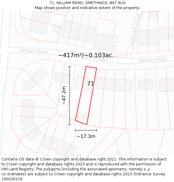 71, WILLIAM ROAD, SMETHWICK, B67 6LN: Plot and title map