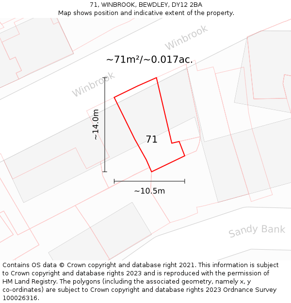 71, WINBROOK, BEWDLEY, DY12 2BA: Plot and title map