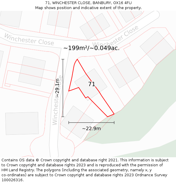 71, WINCHESTER CLOSE, BANBURY, OX16 4FU: Plot and title map