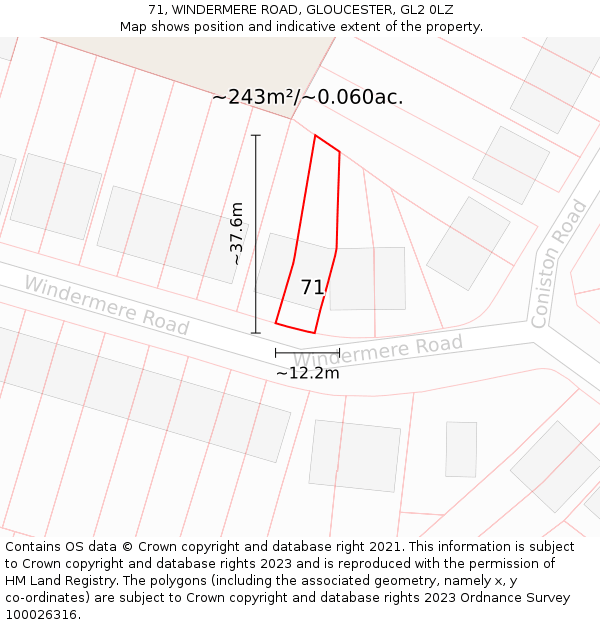 71, WINDERMERE ROAD, GLOUCESTER, GL2 0LZ: Plot and title map