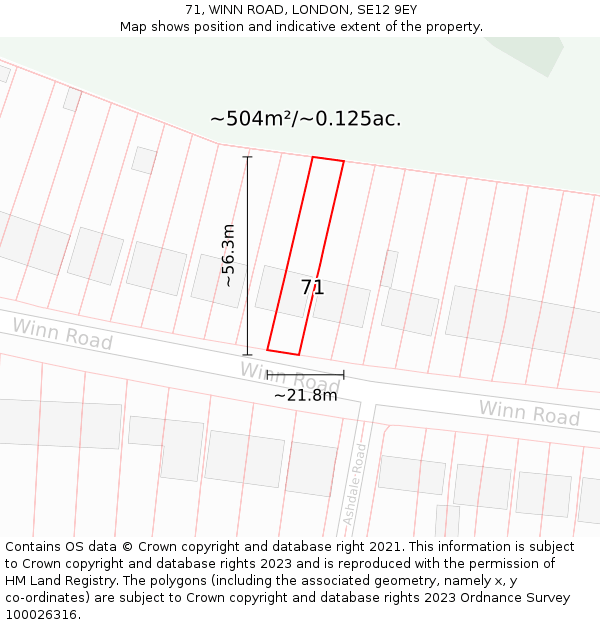 71, WINN ROAD, LONDON, SE12 9EY: Plot and title map