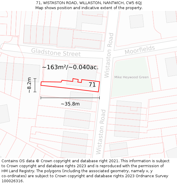 71, WISTASTON ROAD, WILLASTON, NANTWICH, CW5 6QJ: Plot and title map