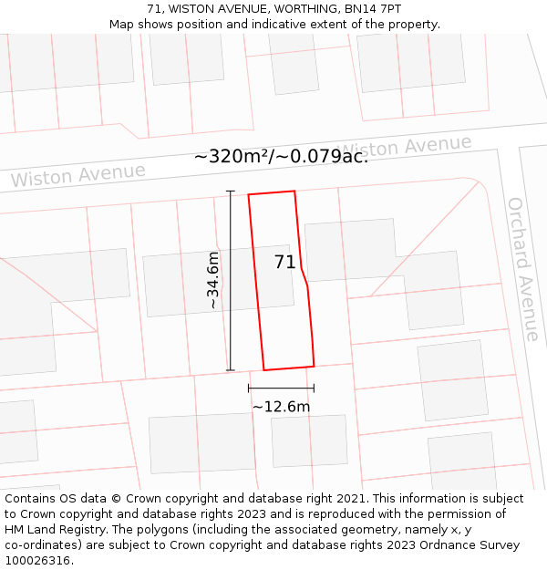 71, WISTON AVENUE, WORTHING, BN14 7PT: Plot and title map