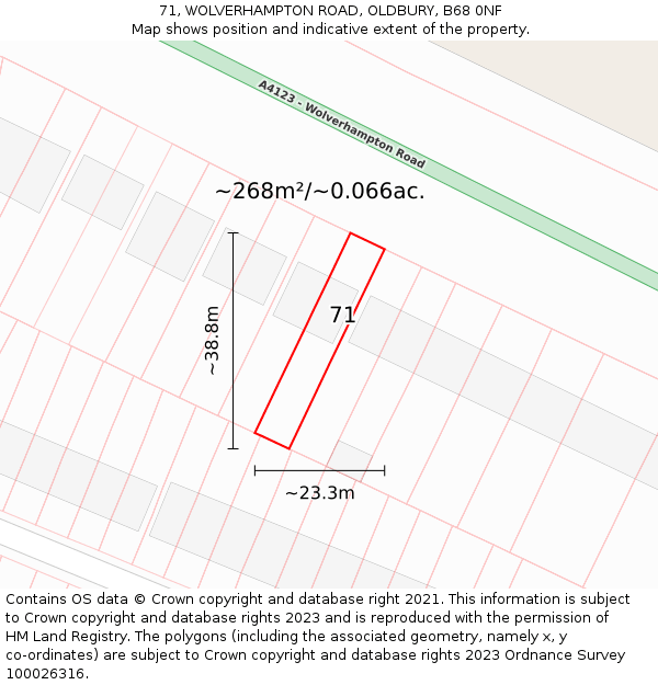 71, WOLVERHAMPTON ROAD, OLDBURY, B68 0NF: Plot and title map