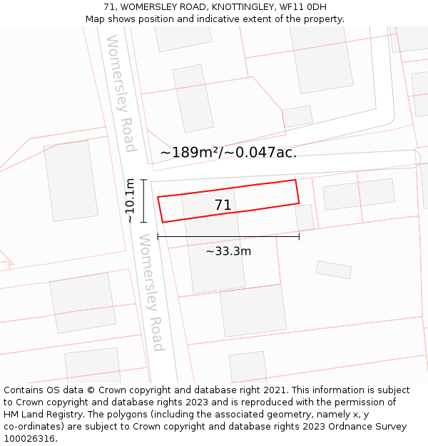 71, WOMERSLEY ROAD, KNOTTINGLEY, WF11 0DH: Plot and title map