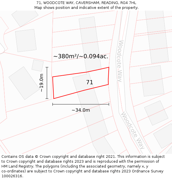 71, WOODCOTE WAY, CAVERSHAM, READING, RG4 7HL: Plot and title map