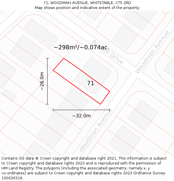 71, WOODMAN AVENUE, WHITSTABLE, CT5 2RD: Plot and title map