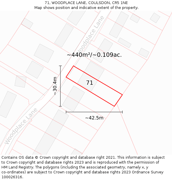 71, WOODPLACE LANE, COULSDON, CR5 1NE: Plot and title map
