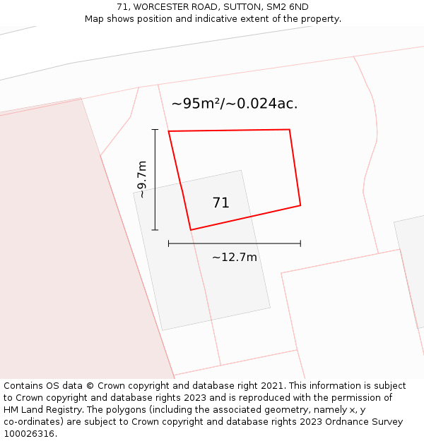 71, WORCESTER ROAD, SUTTON, SM2 6ND: Plot and title map