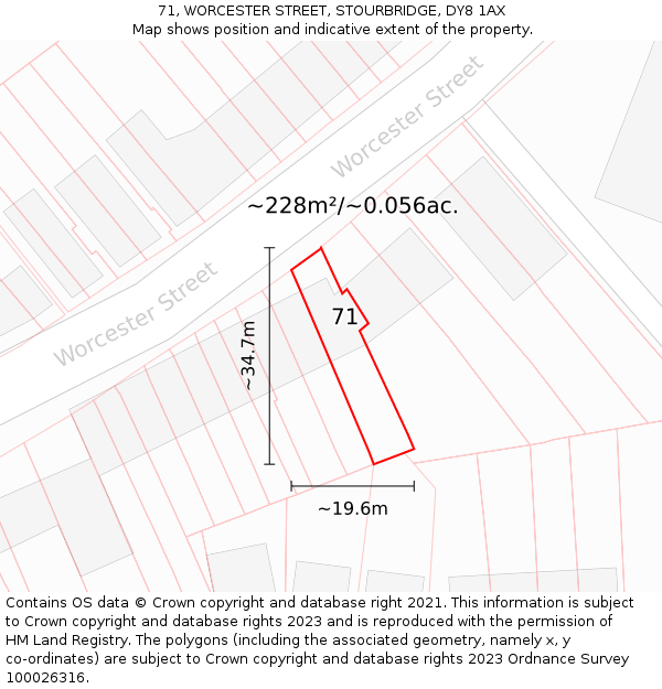71, WORCESTER STREET, STOURBRIDGE, DY8 1AX: Plot and title map
