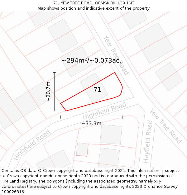 71, YEW TREE ROAD, ORMSKIRK, L39 1NT: Plot and title map