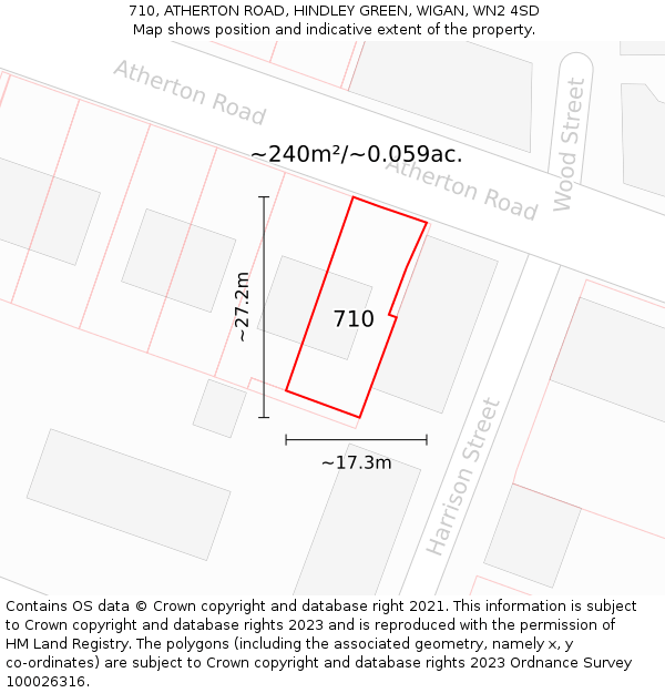 710, ATHERTON ROAD, HINDLEY GREEN, WIGAN, WN2 4SD: Plot and title map