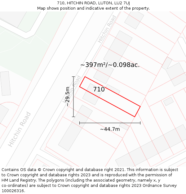 710, HITCHIN ROAD, LUTON, LU2 7UJ: Plot and title map